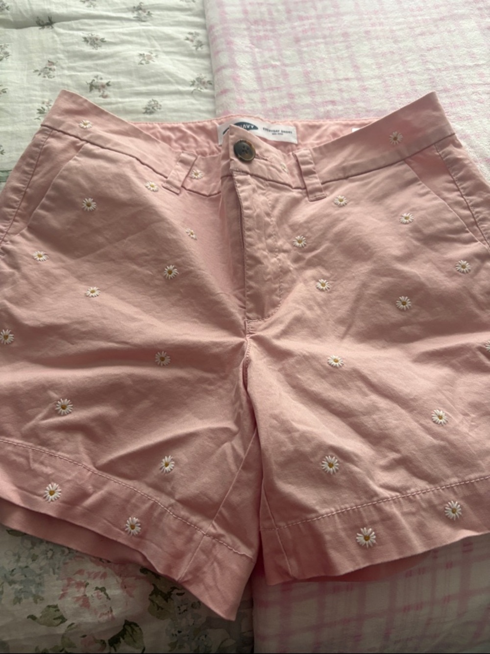 Old Navy Pink Daisy Embroidered Bermuda Shorts